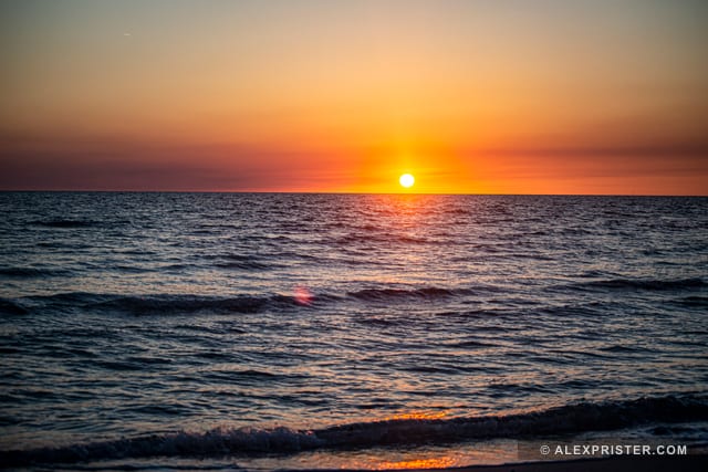 Sunset over the water